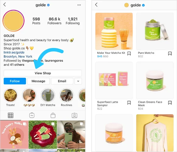 Sau khi bạn thiết lập Cửa hàng Instagram, nút “Xem Cửa hàng” mới sẽ xuất hiện trên trang hồ sơ Instagram của doanh nghiệp bạn.