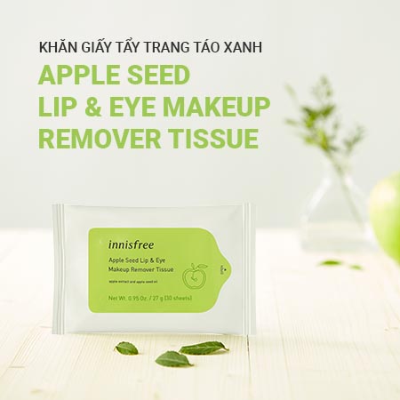 Khăn giấy tẩy trang táo xanh innisfree Apple Seed Lip & Eye Makeup Remover Tissue
