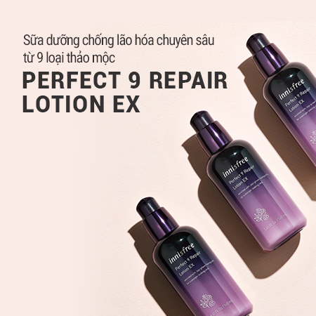 Sữa dưỡng chống lão hóa chuyên sâu 9 loại thảo mộc màu tím đậm innisfree Perfect 9 Repair Lotion EX 160ml