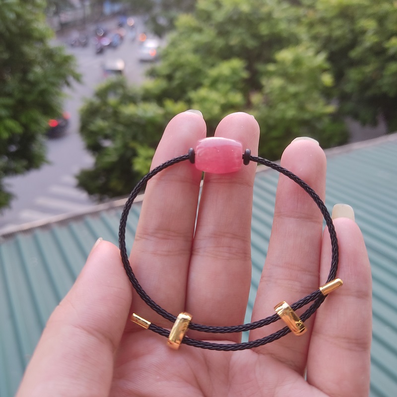 Vòng Tay Đá Phong Thủy Lu Thống Đá  Thạch Anh Hồng Dây Đen Có Chốt Chỉnh Cỡ Tay Mang Lại May Mắn