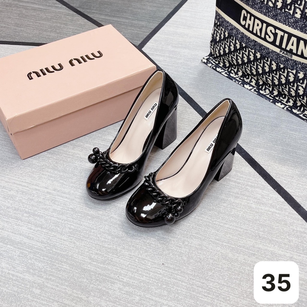SIZE 35 - GIÀY MIUMIU CHUÔNG 9CM ĐEN