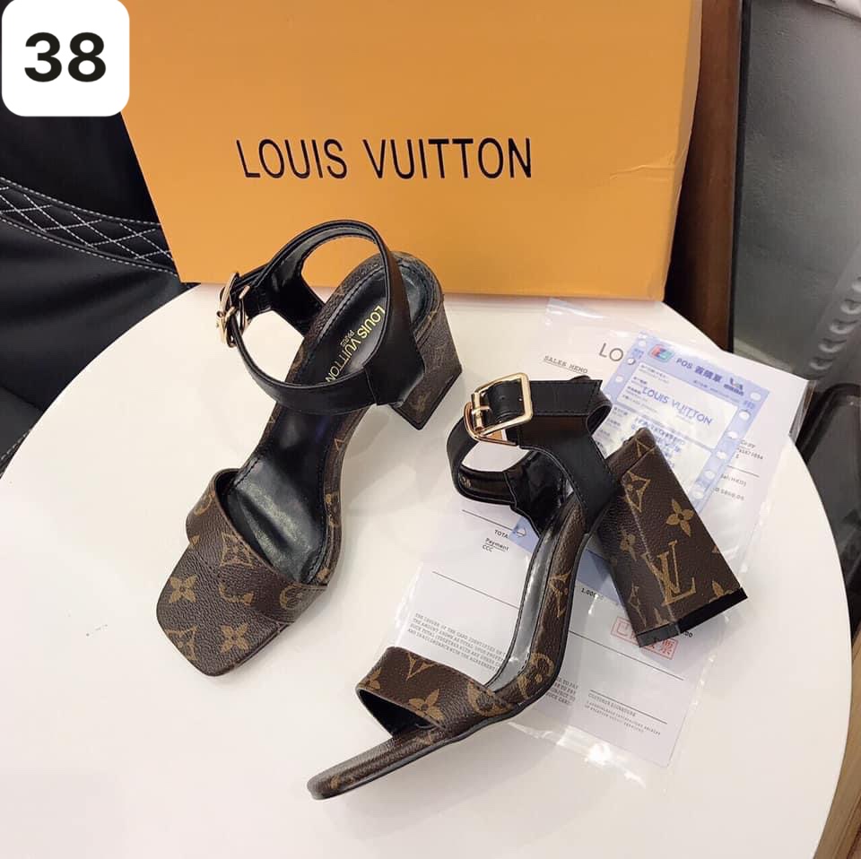 SIZE 38 - SANDAL LV HOA NÂU QUAI BẢN NHỎ