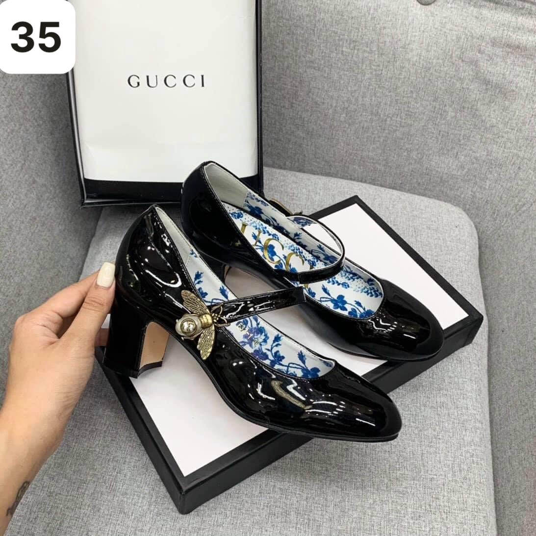 SIZE 35 - GIÀY GUCCI ONG DA BÓNG ĐEN