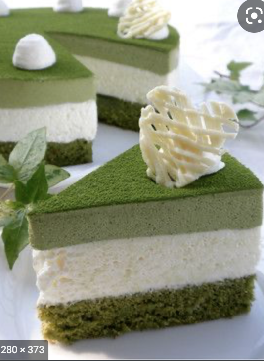Green tea and white chocolate mousse cake