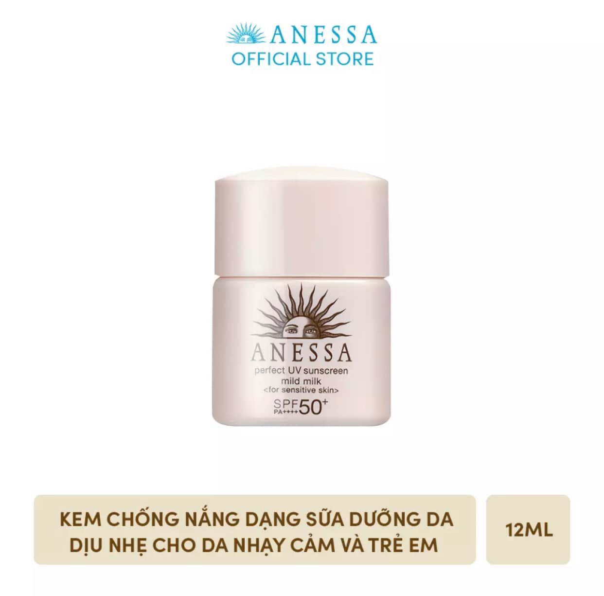 Link - 3. Kem chống nắng dạng sữa dưỡng da dịu nhẹ cho da nhạy cảm và trẻ em ANESSA Perfect UV Sunscreen Mild Milk SPF 50+ PA++++ 12ml (https://c.lazada.vn/t/c.ZBskET)