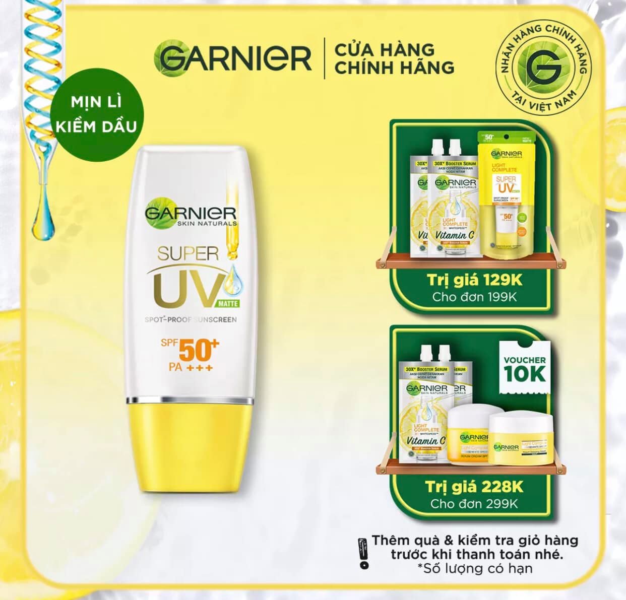 Link - 5. Kem chống nắng kiềm dầu & sáng da Garnier Light Complete Super UV Matte 30ml (https://c.lazada.vn/t/c.ZBsNUB)