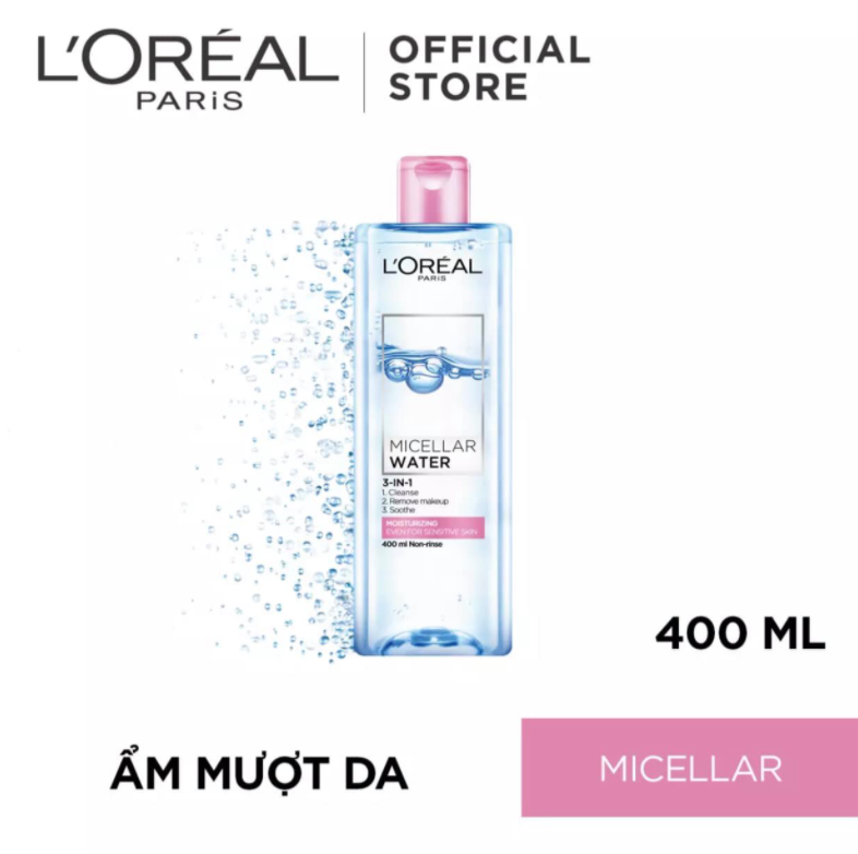 Link - 3. Nước tẩy trang dưỡng ẩm L'Oreal Paris Micellar Water 400ml (màu hồng) (https://c.lazada.vn/t/c.ZBDtnd)