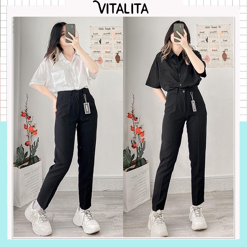Link - Quần Baggy nữ chất vải tuyết mưa dày dặn màu Đen / Trắng / Xanh than - Kiểu dáng quần tây Baggy lưng cao cực dễ phối đồ (https://shorten.asia/W51bcq4w)