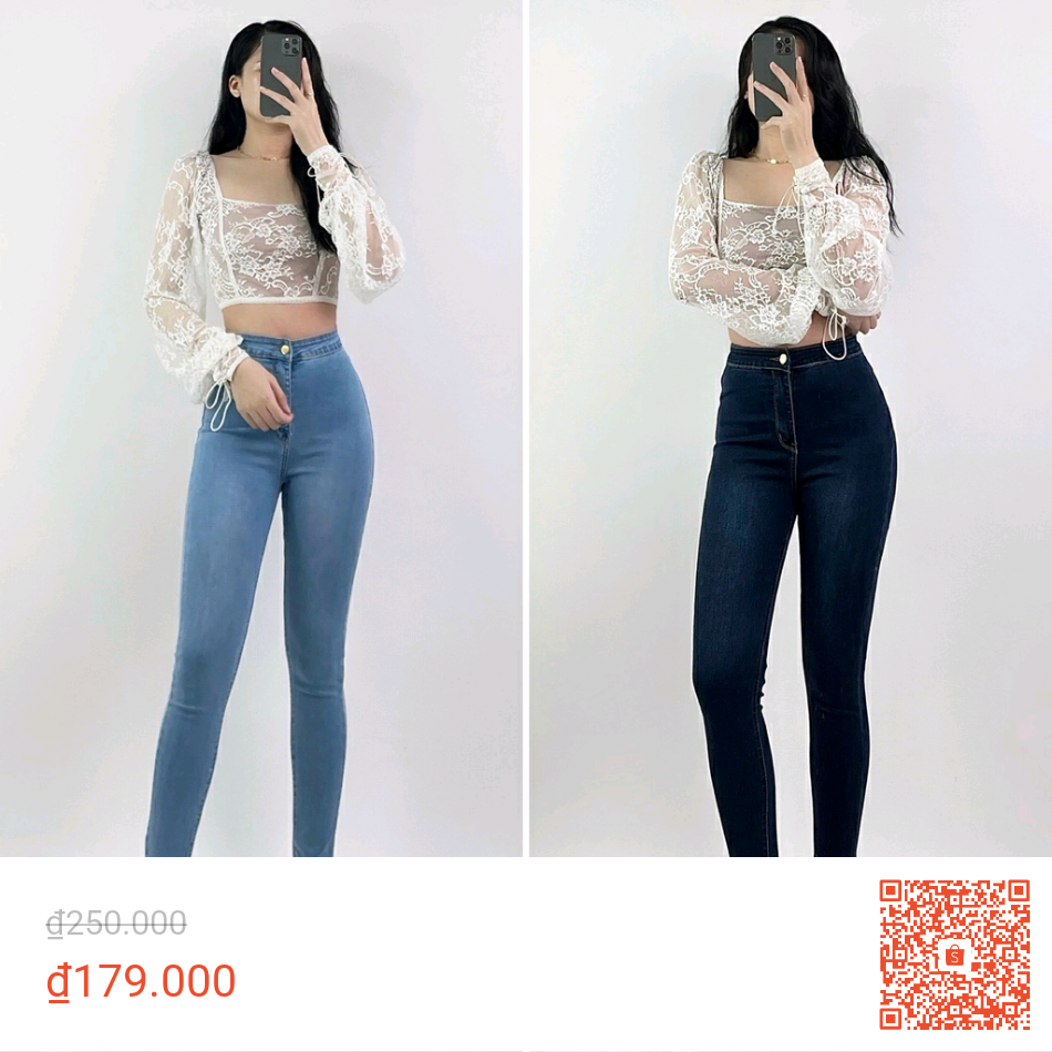 Link - 🛍️Quần jean nữ lưng cao co giãn. Chỉ 179k 💥 Chất liệu: Jean cotton 100% dày dặn, co giãn - Kiểu cách: Quần ống ôm dáng dài. (https://shp.ee/kffppng)
