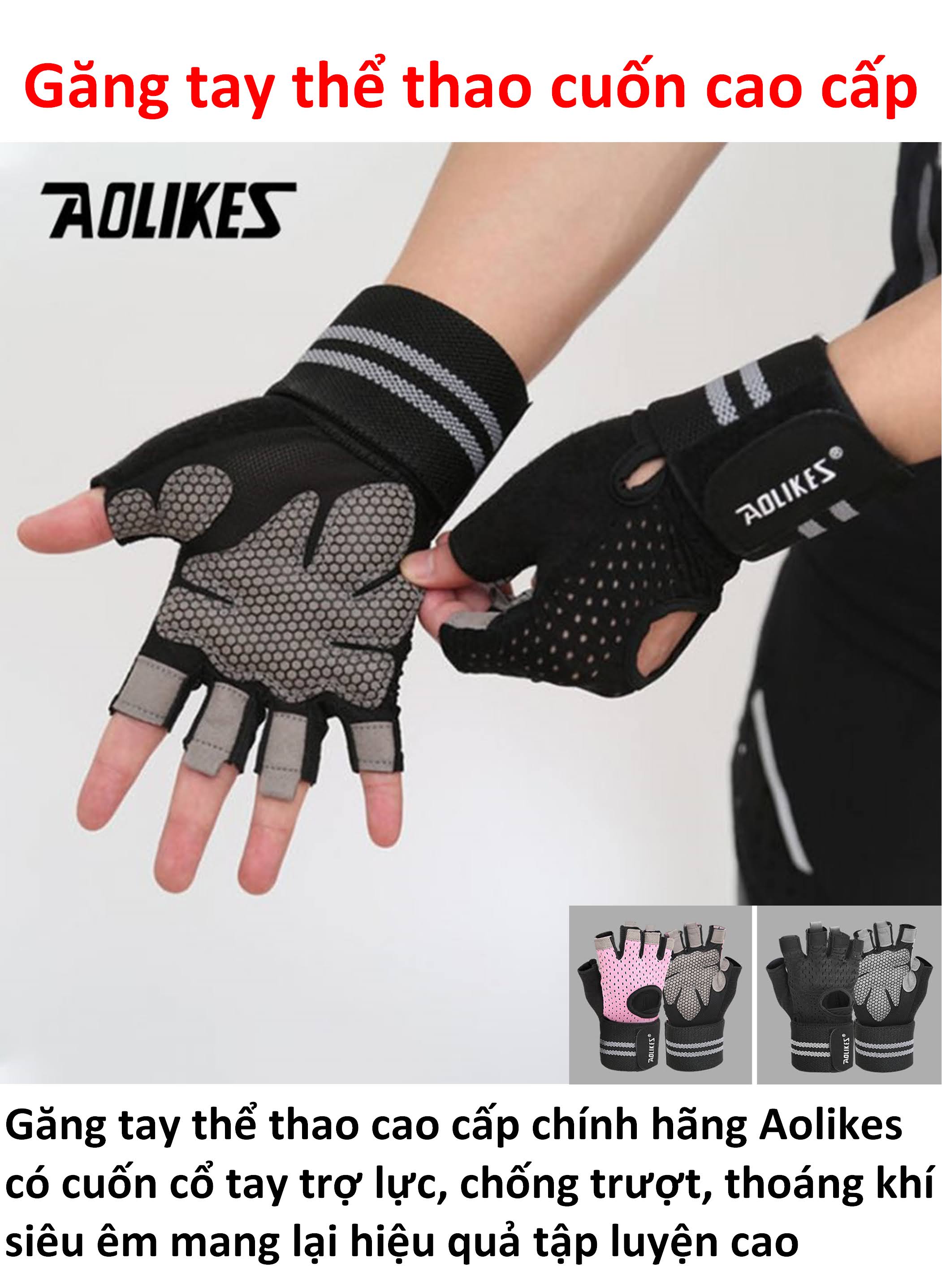 Găng tay nửa ngón tập gym có quấn cổ Aolikes AL113B