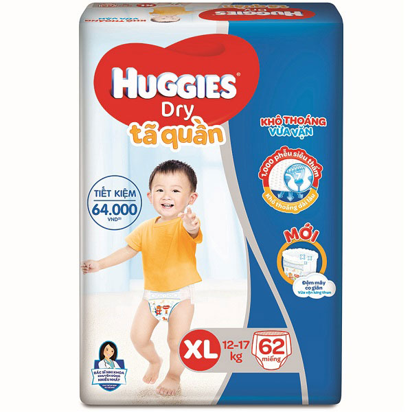 Tả Quần Huggies Dry XL ( 12-17 Kg) 62 Miếng