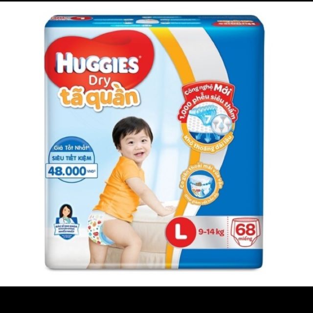 Tả Quần Huggies Dry L ( 9-14 Kg) 68 Miếng