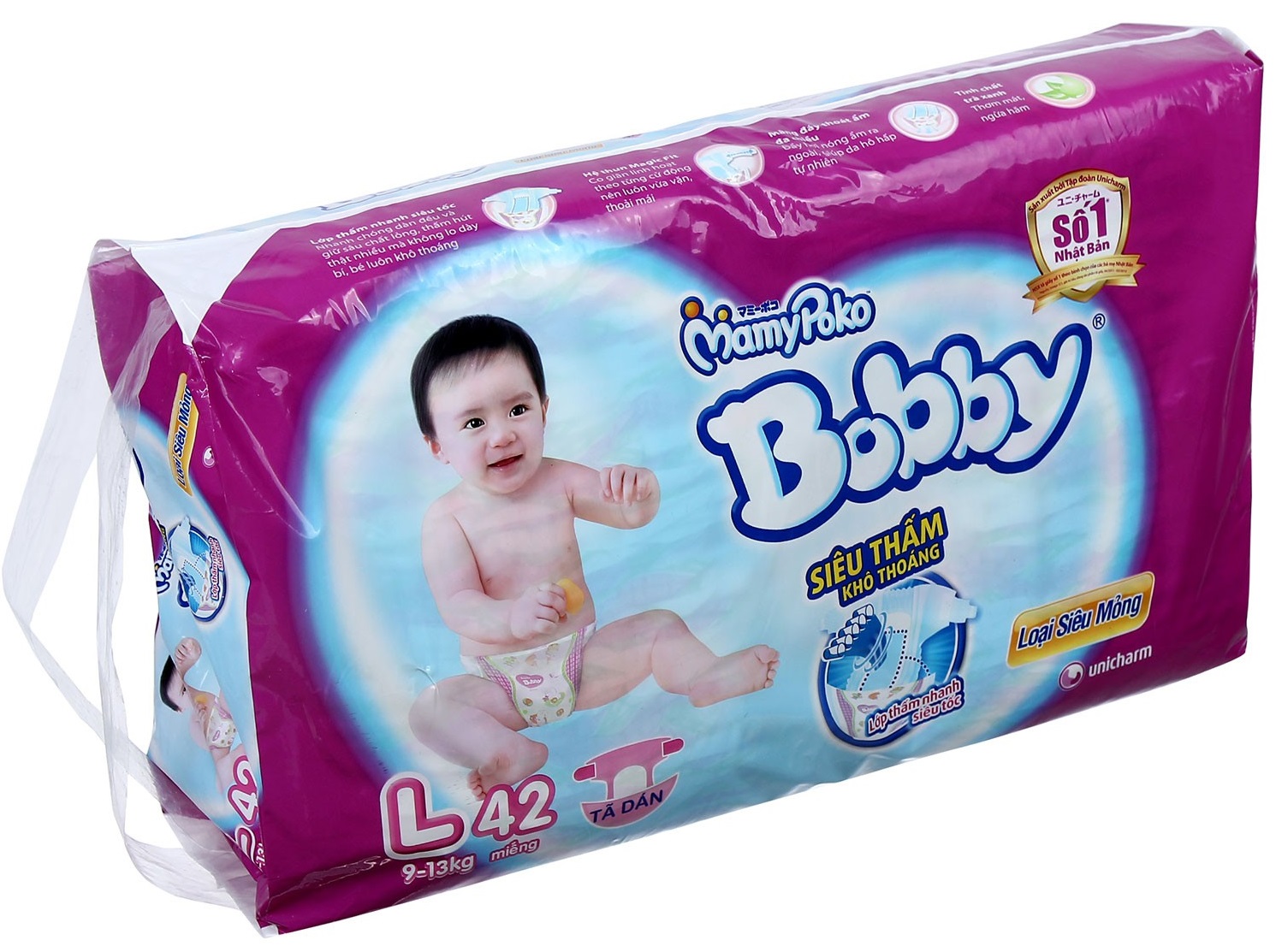 Tả Dán Sơ Sinh Bobby L (9-13 Kg) 42 Miếng