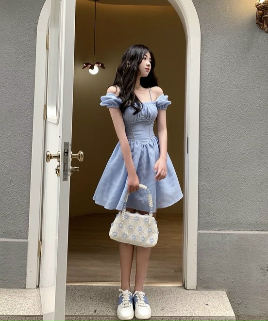 ĐẦM BẸT VAI CARO XANH