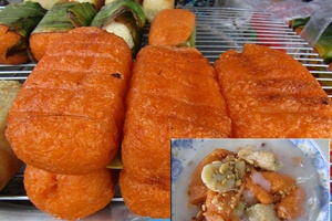 Chuối nếp nướng lá gấc