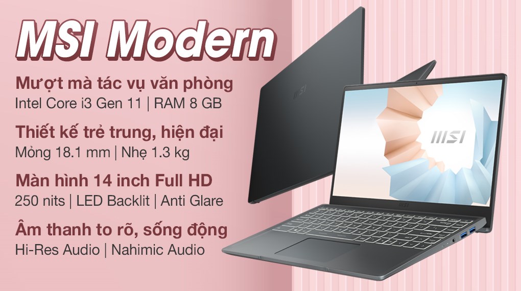Link - Laptop MSI Modern 14 B11MOU i3 1115G4/8GB/256GB/Win11 (1027VN) (https://shorten.asia/juGSKTk4)