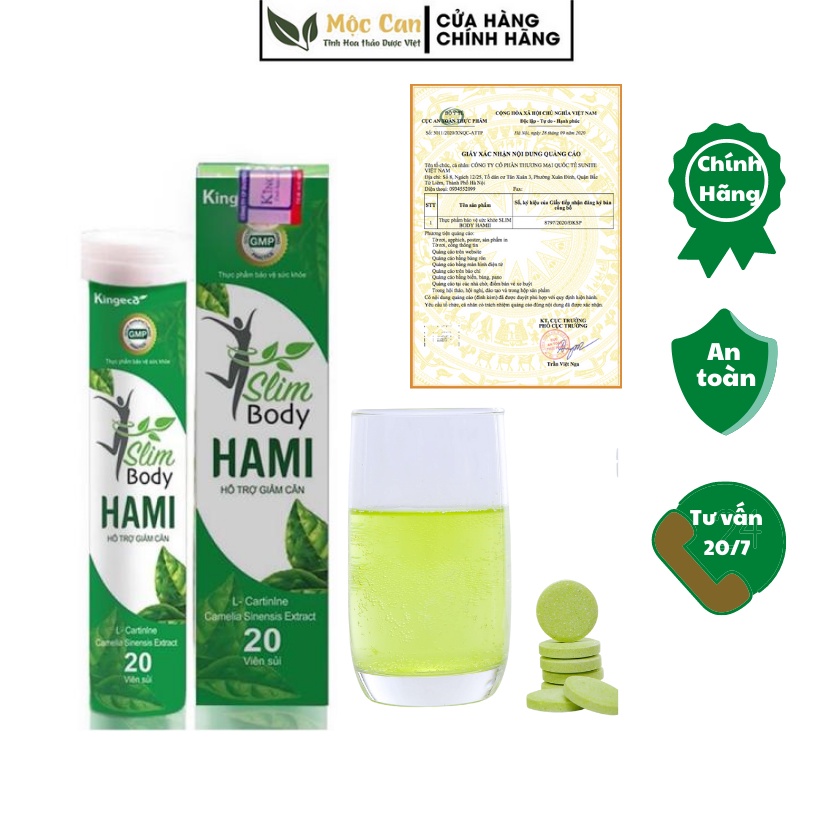 Viên sủi giảm cân nhanh cấp tốc an toàn Slim Hami giảm mỡ bụng cải thiện vóc dáng sau sinh hộp 20 viên