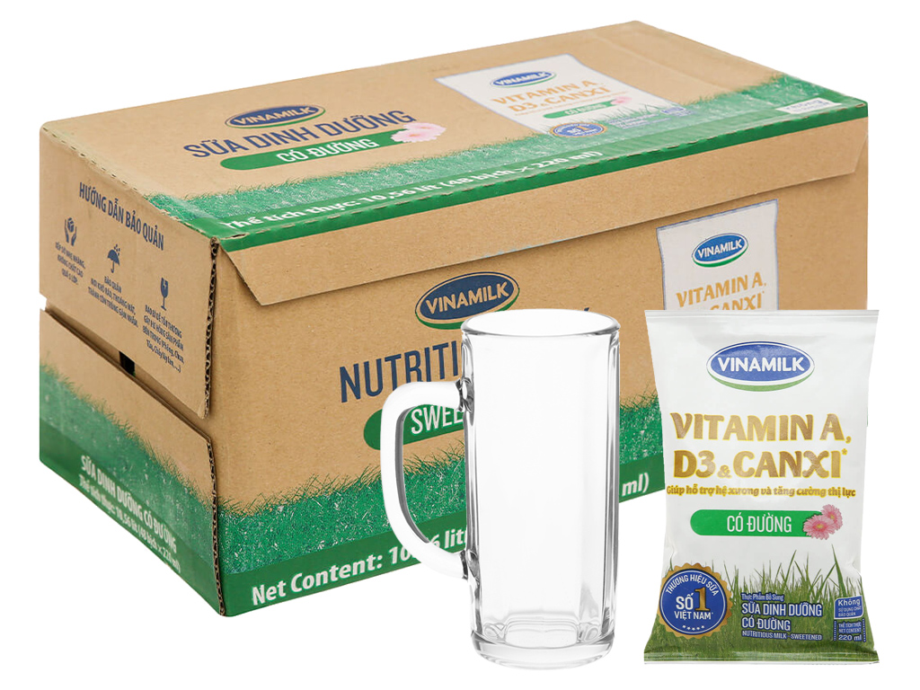 10 bịch sữa dinh dưỡng CÓ ĐƯỜNG Vinamilk A&D3 220ml