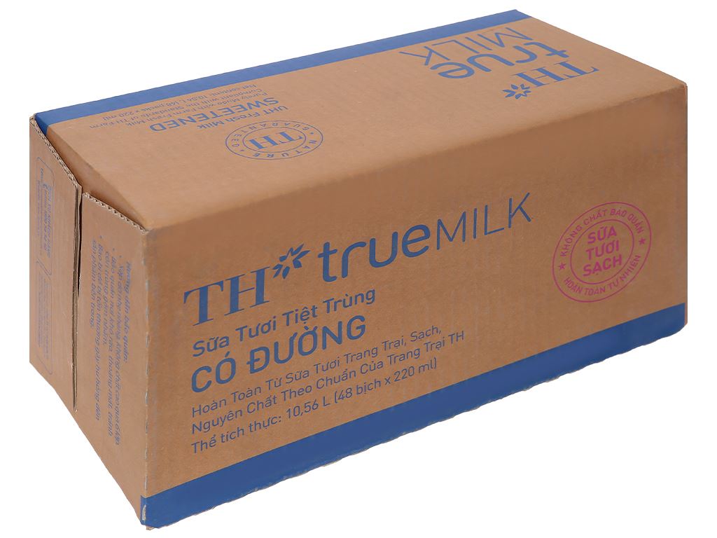 Thùng 48 bịch sữa tươi tiệt trùng có đường TH true MILK 220ml