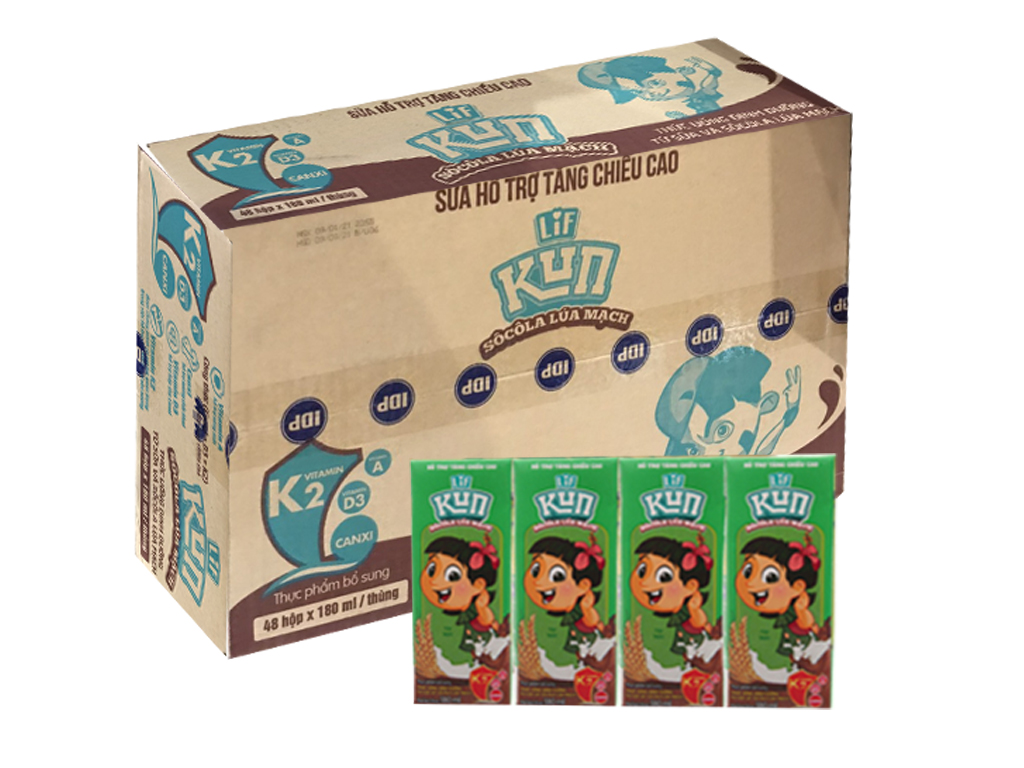 Lốc 4 hộp thức uống dinh dưỡng socola lúa mạch LiF Kun 180ml