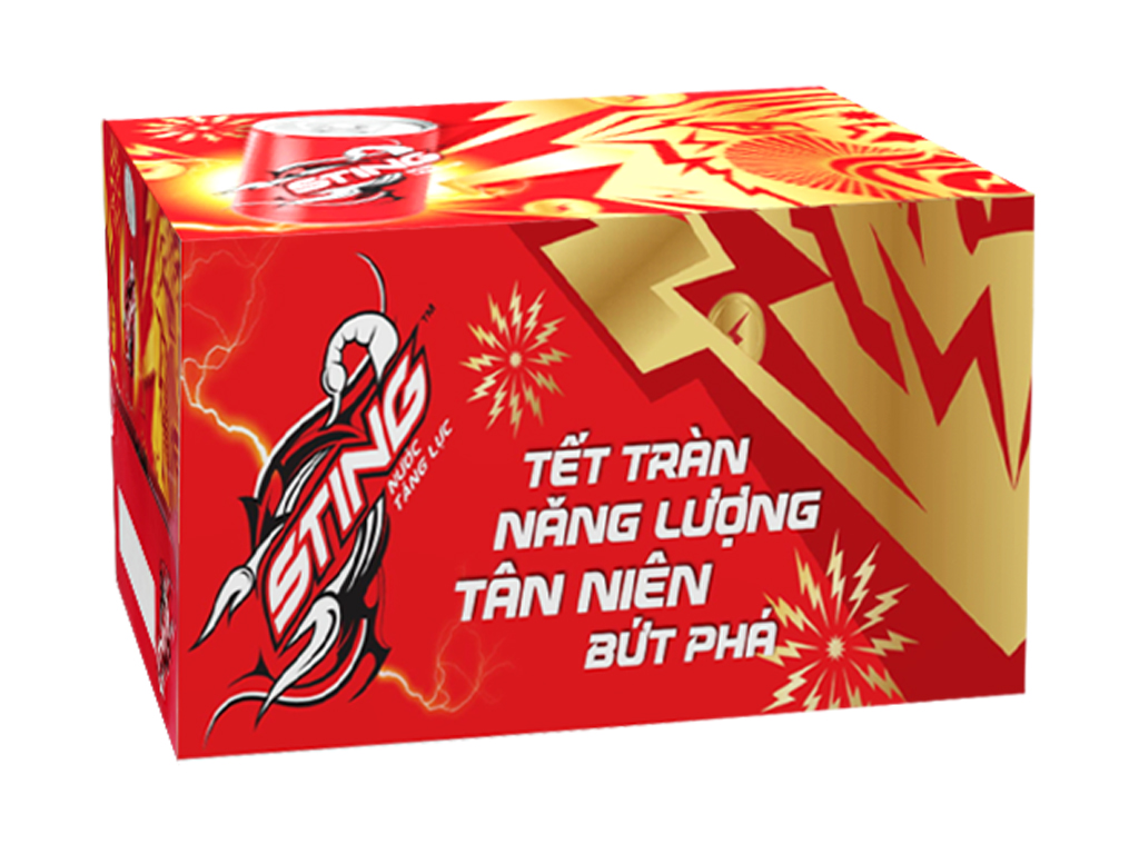 Thùng 12 lon nước tăng lực Sting Sleek dâu 320ml
