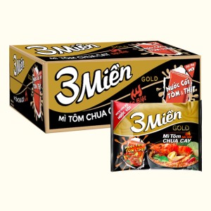 Thùng 30 gói mì 3 Miền Gold tôm chua cay đặc biệt 75g