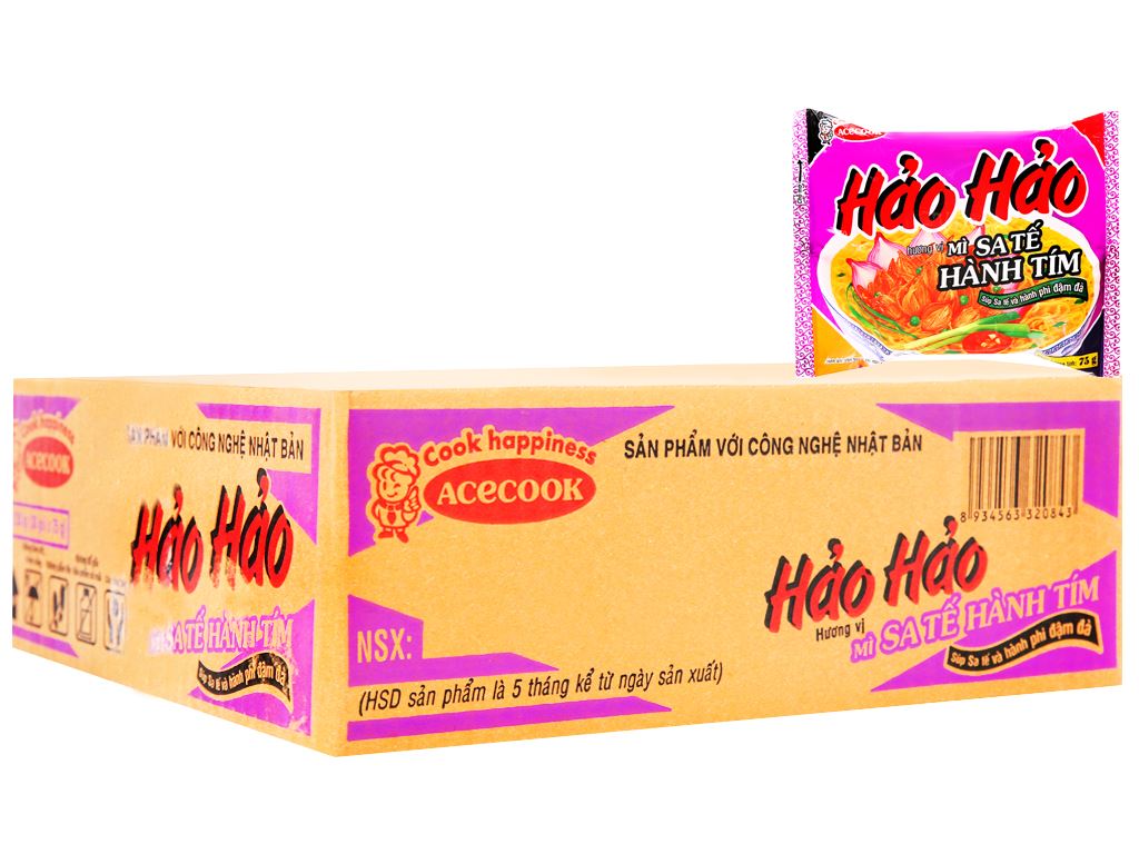Thùng 30 gói mì Hảo Hảo sa tế hành tím 75g