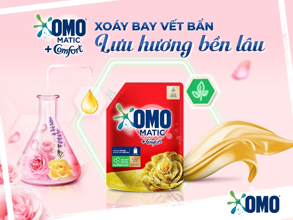 Nước giặt OMO Matic cửa trên Comfort tinh dầu thơm túi 1.9 lít