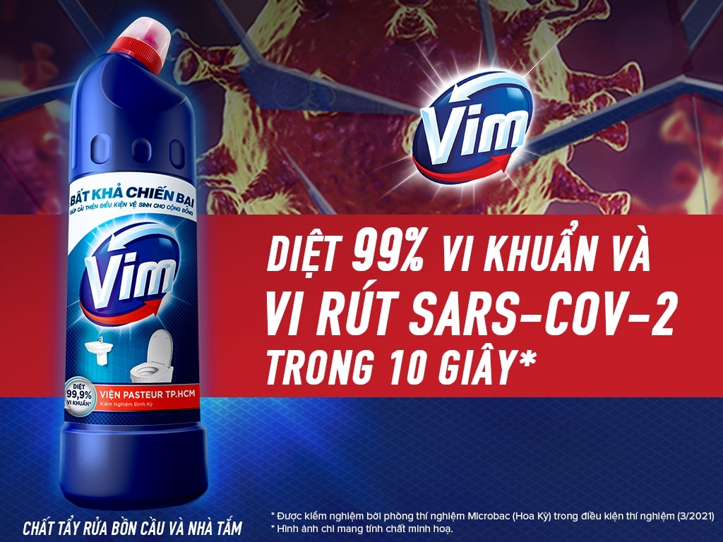 Nước gel tẩy bồn cầu VIM xanh biển diệt khuẩn hương dịu nhẹ chai 880ml