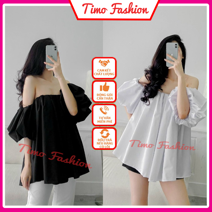 Áo trễ vai, áo hở vai bèo tay phồng rộng dễ thương