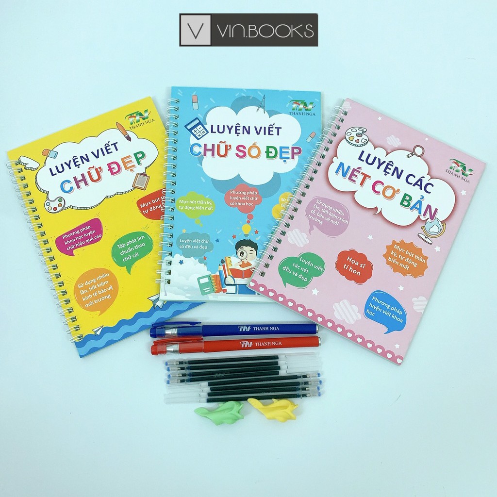 Link - Sách - Bộ 3 Quyển Luyện Viết Thần Kỳ Tự Xóa Chữ Đẹp - Số Đẹp - Nét Cơ Bản Phiên Bản Chuẩn Tiếng Việt. Giá: 20.000 - 60.000 vnđ (https://shorten.asia/9QxkqP8Z)