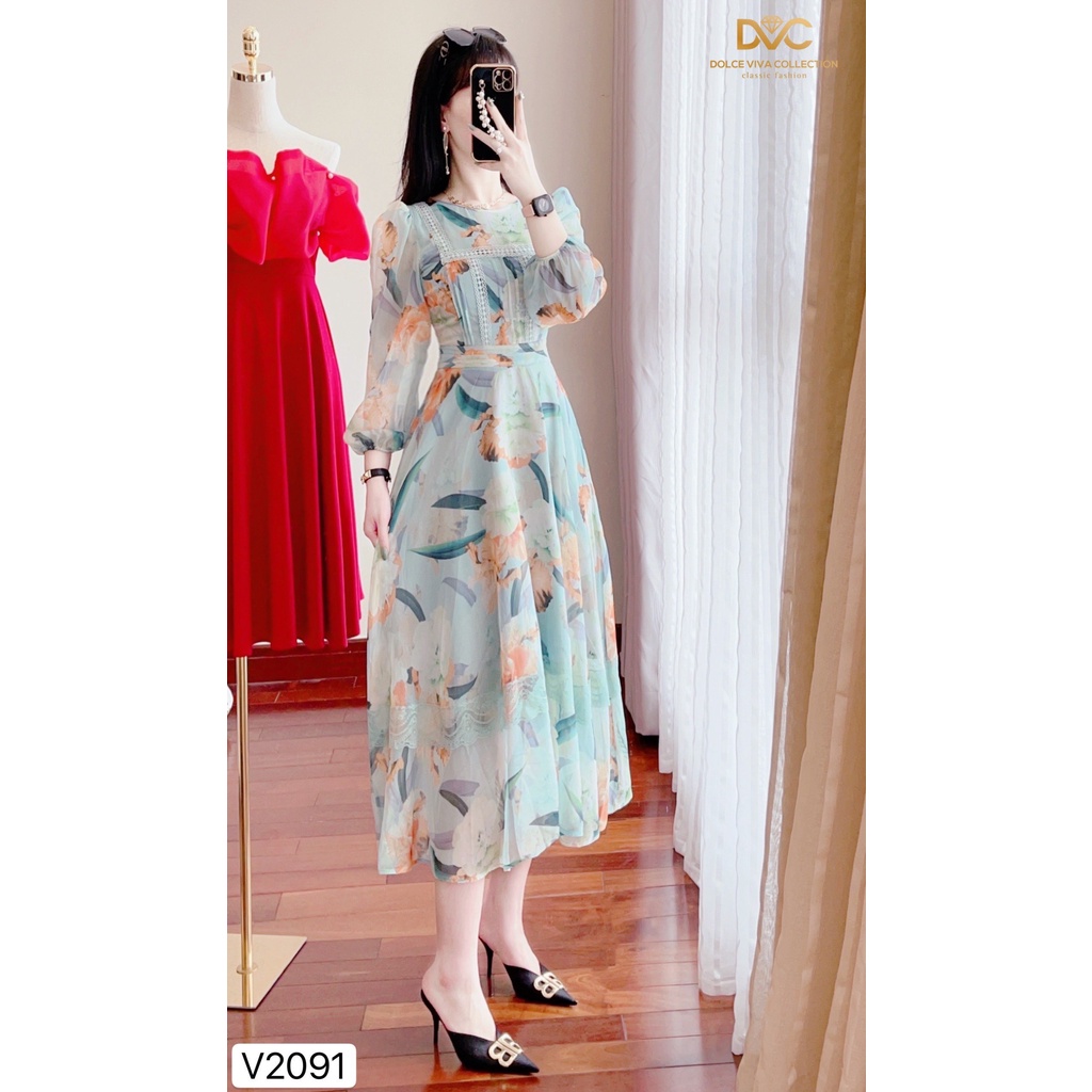 Link - VÁY HOA TAY DÀI V2091 - DOLCE VIVA COLLECTION. Giá: 450.000 vnđ (https://shorten.asia/k4GCRY4U)