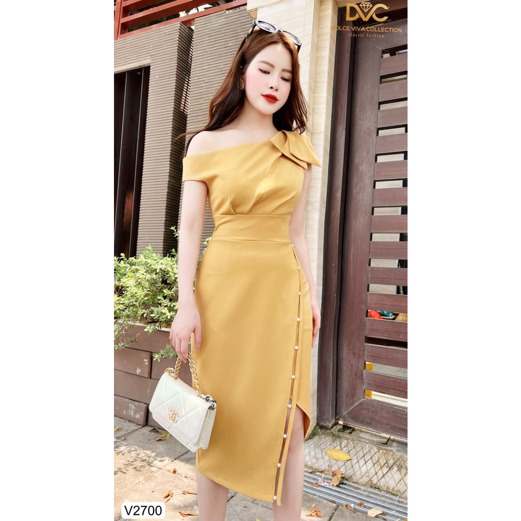 Link - VÁY VÀNG BODY LỆCH VAI XẺ TRƯỚC V2700 - DOLCE VIVA COLLECTION. Giá: 495.000 vnđ (https://shorten.asia/pbJadpqu)