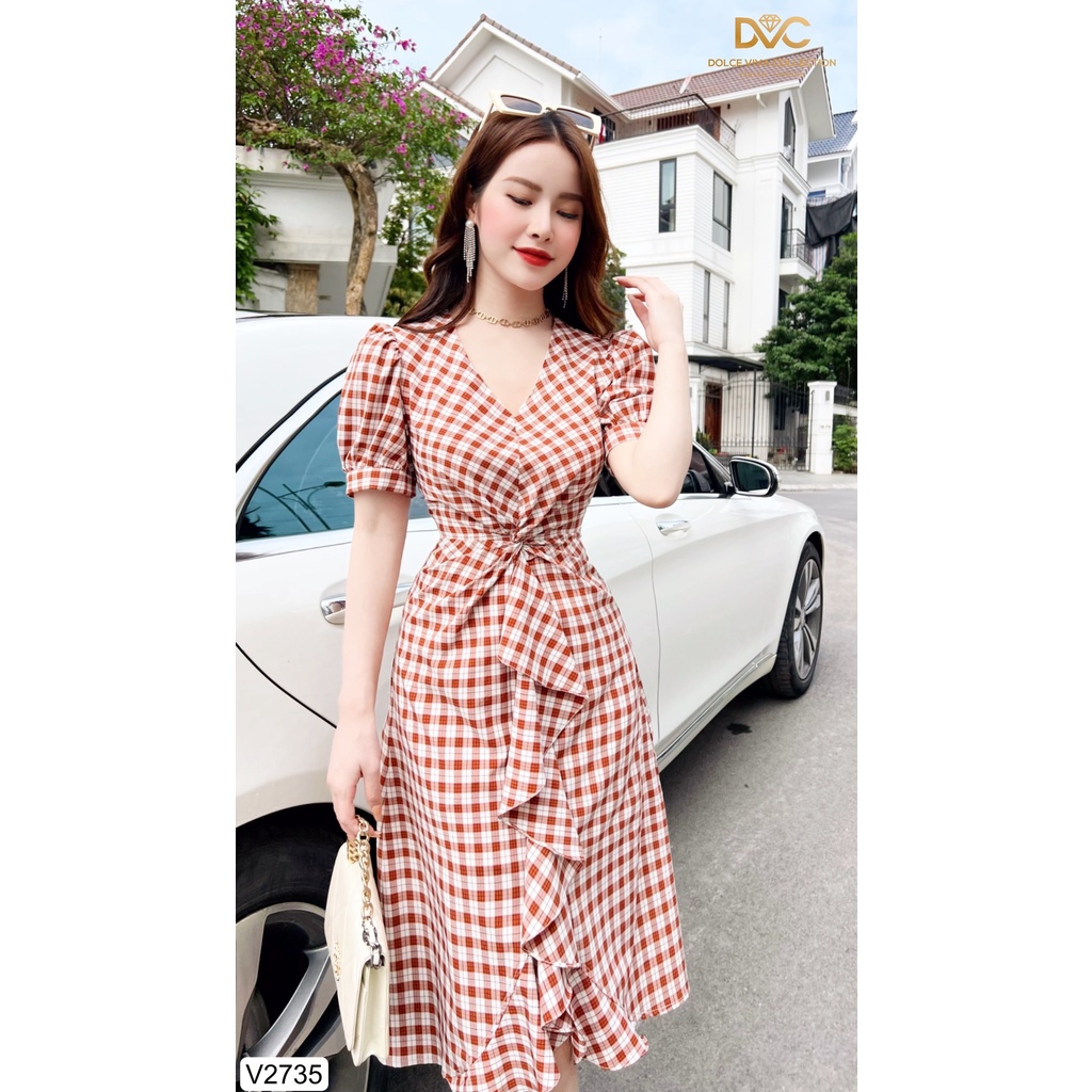 Link - VÁY KẺ NÂU TÂY CỔ V BÈO THÂN V2735 - DOLCE VIVA COLLECTION. Giá: 470.000 vnđ (https://shorten.asia/zHGpFcXT)