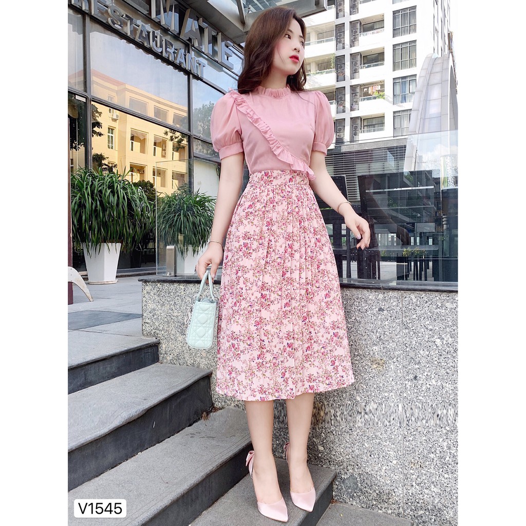 Link - Váy liền chân hoa dập ly V1545 - QUEEN SHOP DOLCE VIVA COLLECTION. Giá: 600.000 vnđ (https://shorten.asia/4utMtZb7)