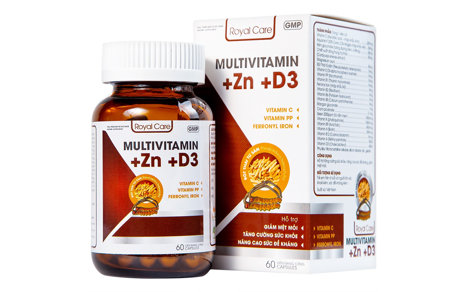 Viên Uống Multivitamin + Zn + D3 Royal Care Giúp Tăng Sức Đề Kháng (60 Viên)