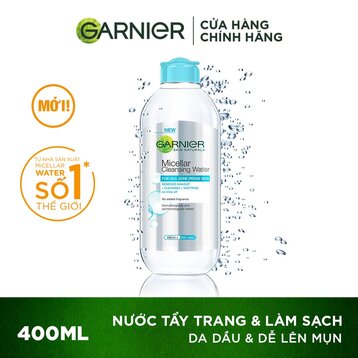 Nước Tẩy Trang Garnier Dành Cho Da Dầu Và Mụn 400ml Micellar Cleansing Water For Oily & Acne-Prone Skin