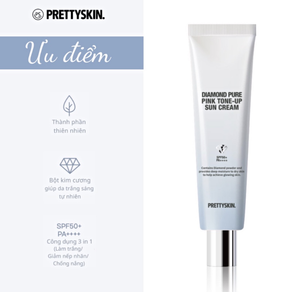 KEM CHỐNG NẮNG PRETTY SKIN DIAMOND PURE PINK TONE-UP 50ML