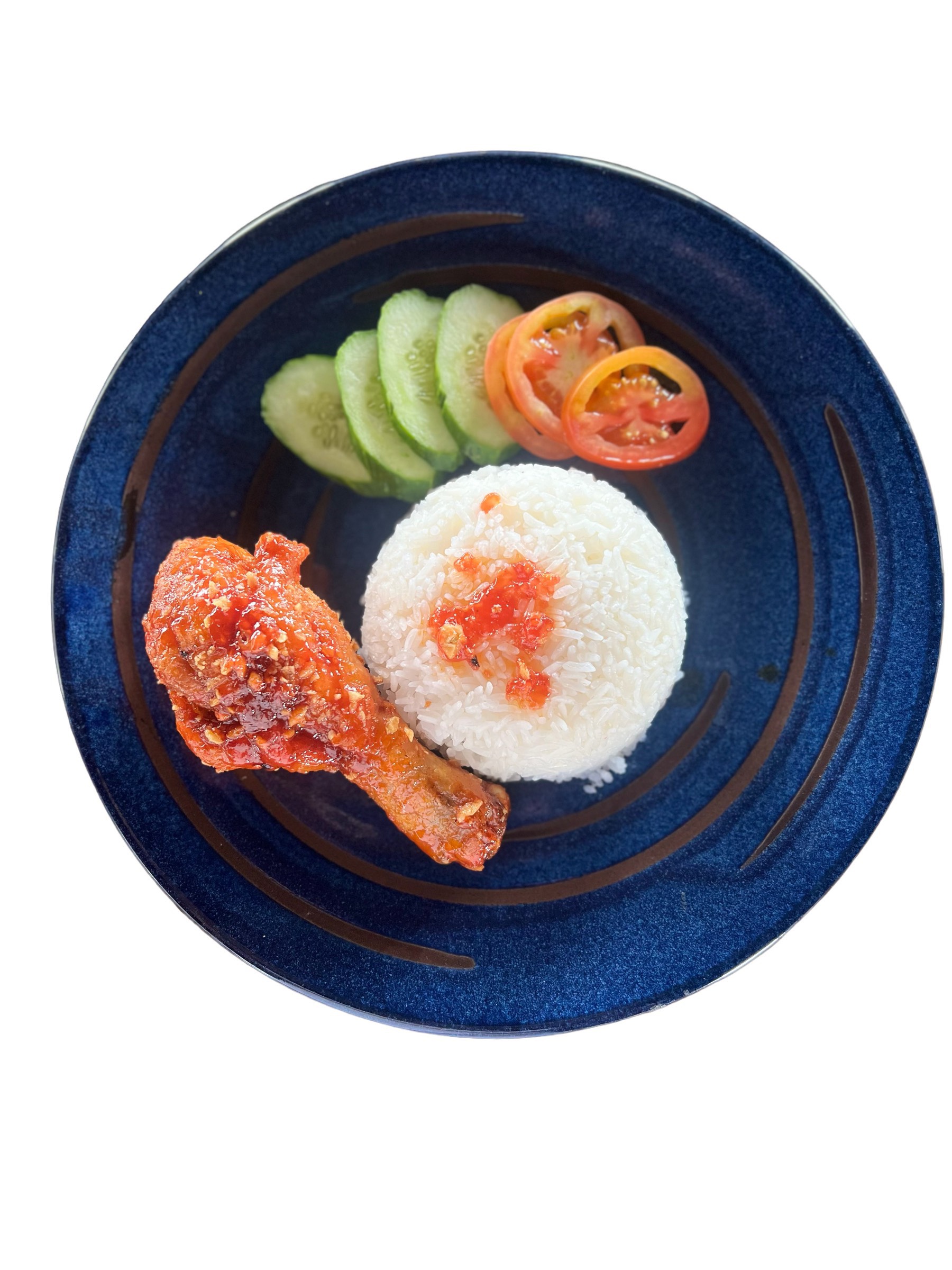 Cơm gà sốt tỏi với rau xào