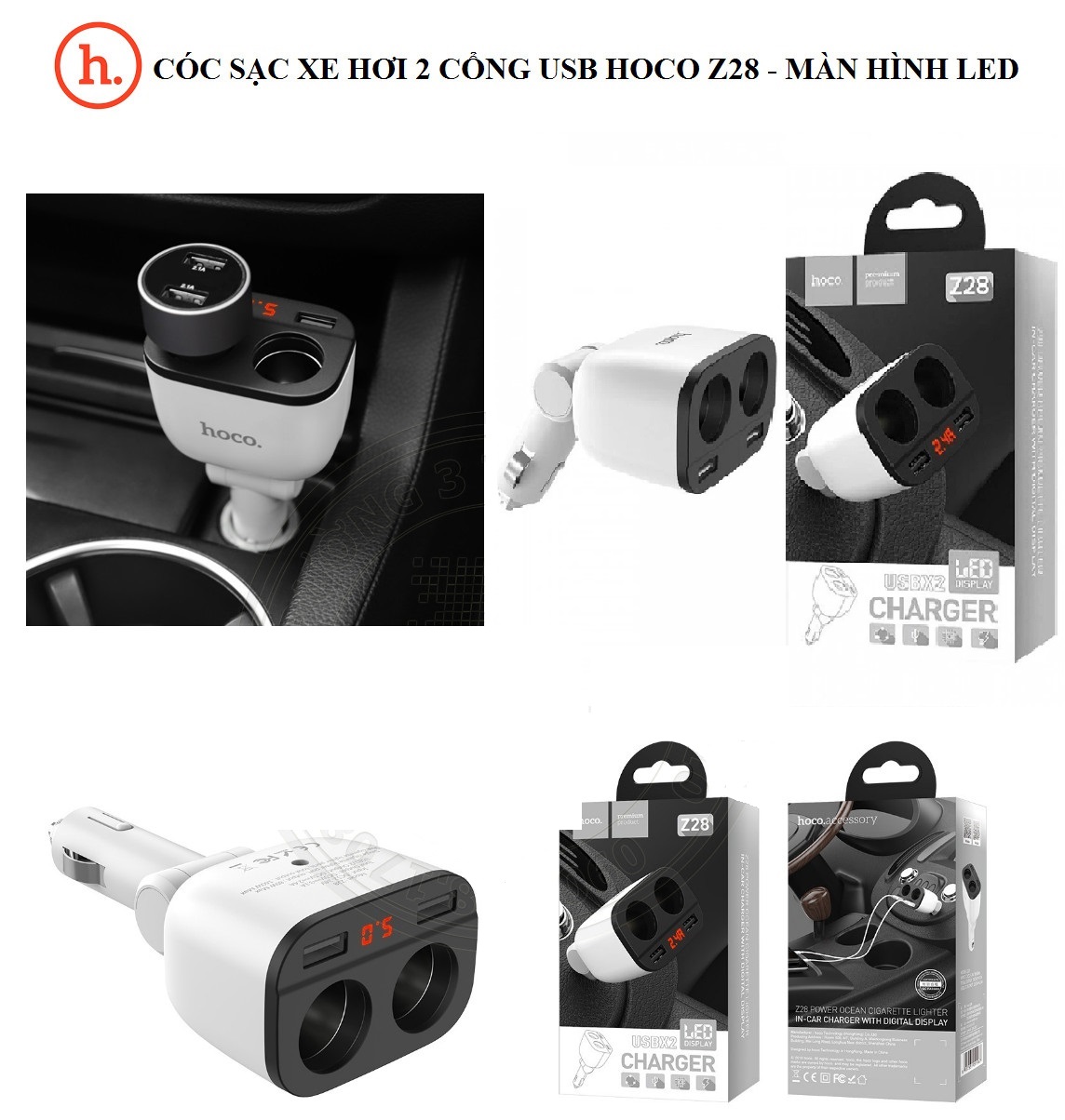Bộ chia tẩu sạc ô tô Hoco Z28