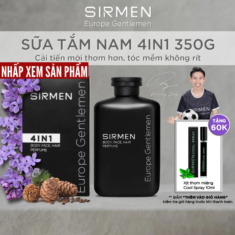 Link - Sữa tắm gội nam 4 trong 1, hương nước hoa SIRMEN Europe Gentlemen cao cấp 350g công nghệ EU - Nano, xuất xứ Châu Âu - 155K (https://s.shopee.vn/701rFK5yAT)