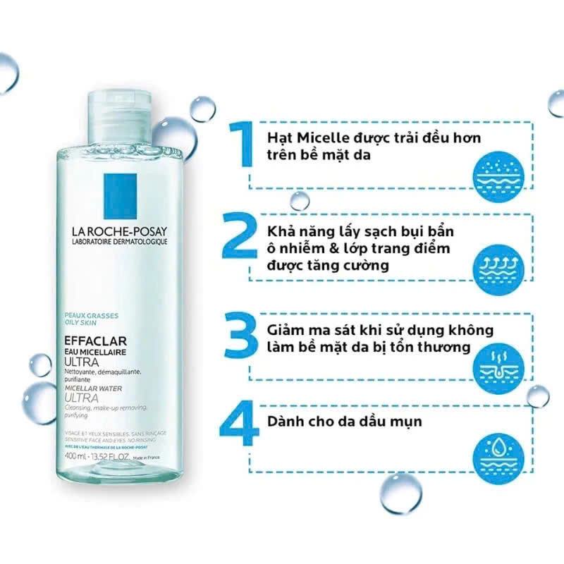 Nước tẩy trang La Roche Posay 400ml - Nước Tẩy Trang Làm Sạch Sâu Dành cho Da Dầu Mụn