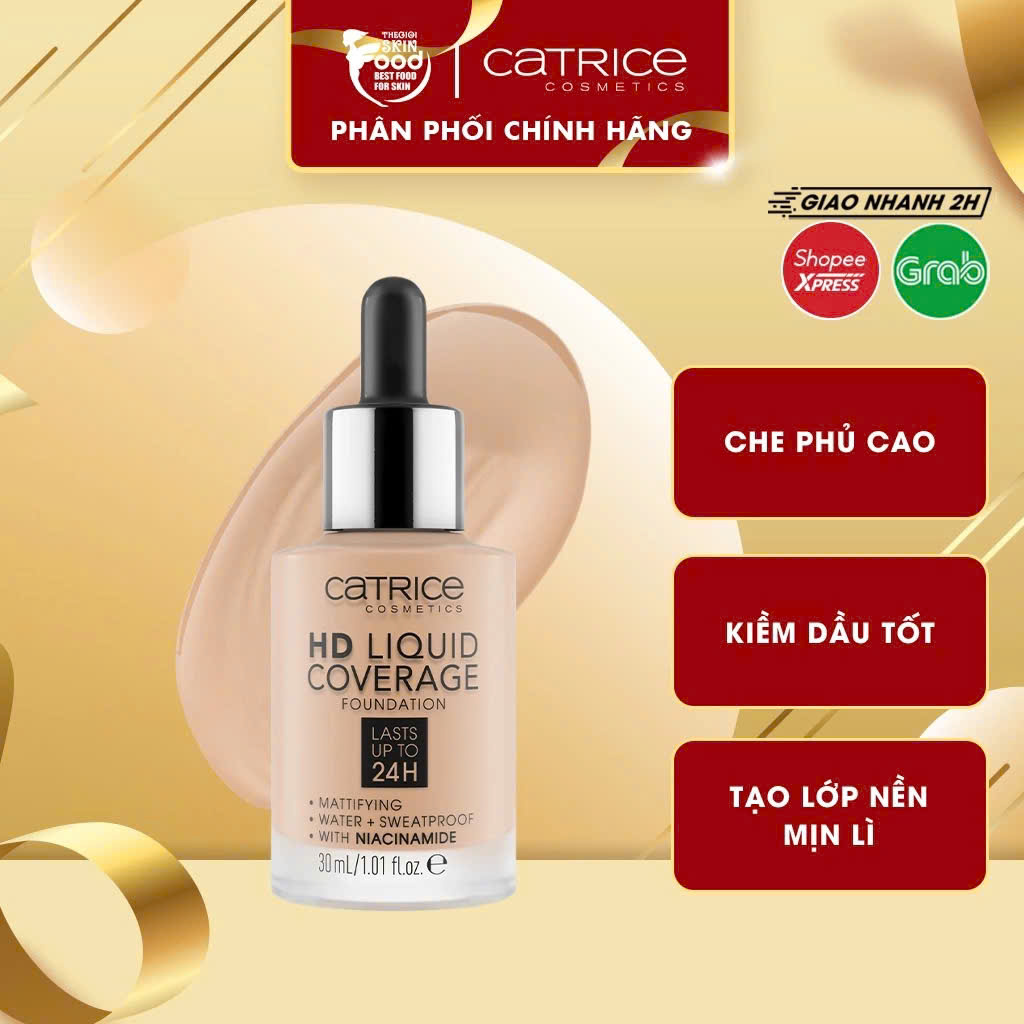 Kem Nền Kiềm Dầu, Che Phủ Tự Nhiên Catrice HD Liquid Coverage Foundation 30ml