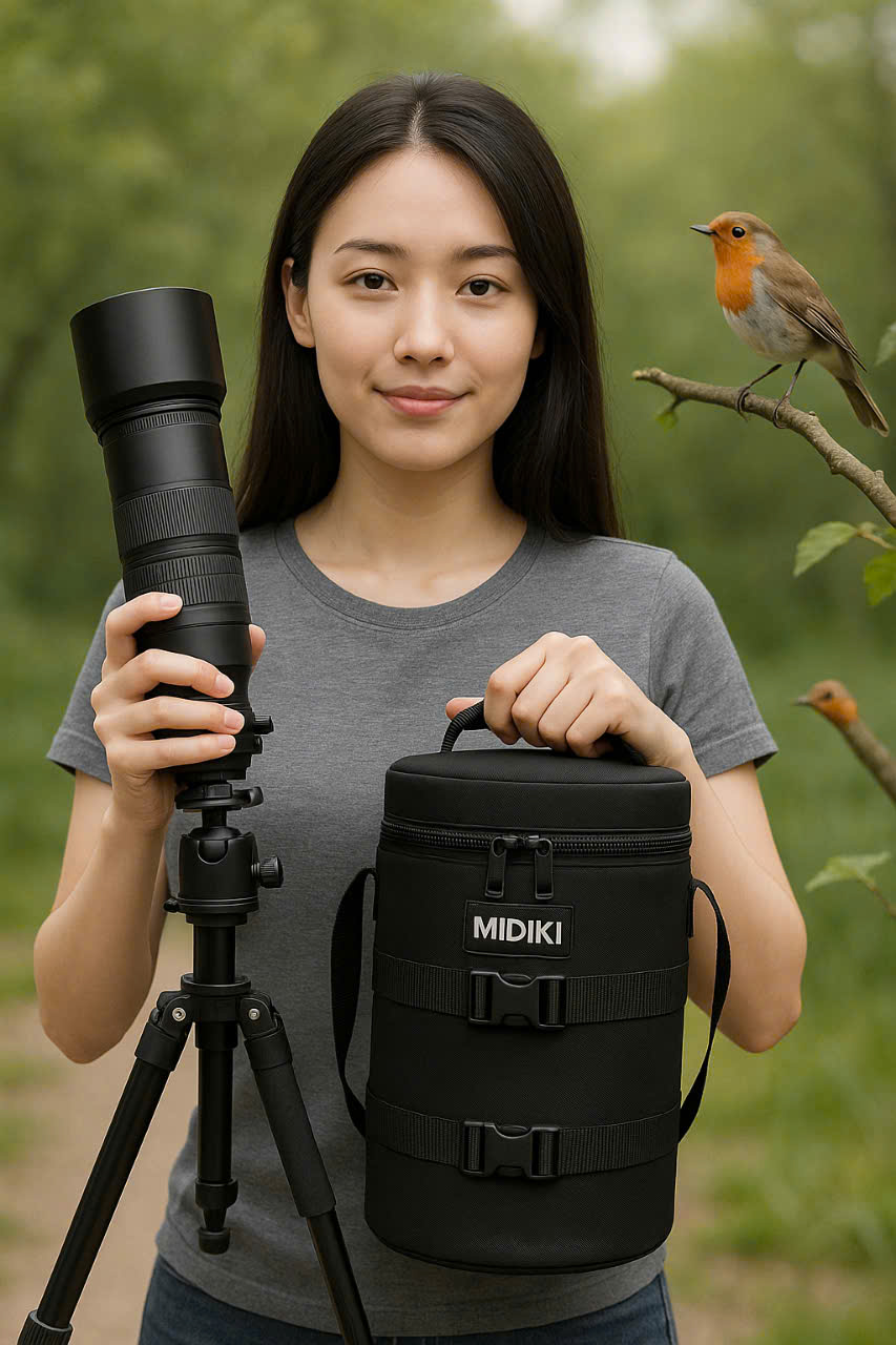 Túi đựng lens máy ảnh MIDIKI 70200mm vải kháng nước chống sốc kích thước 25x13cm mút dày có tay xách